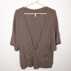 Smitten taupe crochet knit linen blend cardigan size Medium